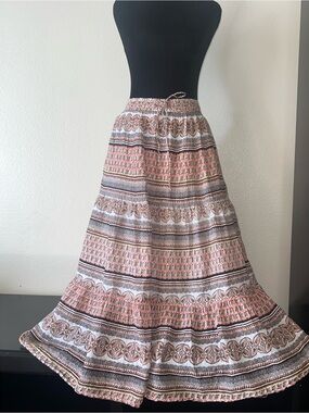 Womens Brown Boho Western Indie Sleeze Festival Casual Maxi Skirt Sz Large